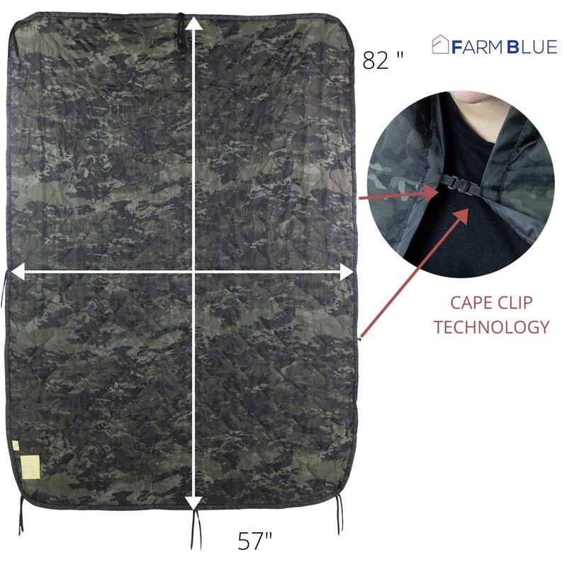 Farm Blue بطانية عسكرية كامو زرقاء وسوداء خفيفة الوزن - بطانية ووبية - بطانية بطانية متعددة الوظائف لجميع الأحوال الجوية - معدات التخييم، الرحلات والتخييم في الهواء الطلق - Image 5